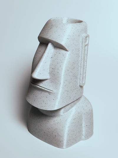 Stone Face Pen Holder | Moai Desk Organizer | Marble White
