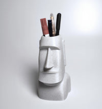 Stone Face Pen Holder | Moai Desk Organizer | Marble White