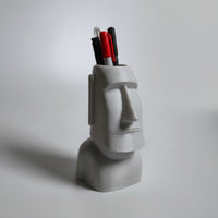 Stone Face Pen Holder | Moai Desk Organizer | Marble White